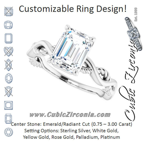 Cubic Zirconia Engagement Ring- The Marja (Customizable Emerald Cut Solitaire with Twisting Split Band)