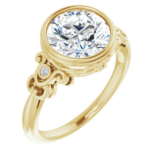 14K Yellow Gold Customizable 5-stone Design with Round Cut Center and Quad Round-Bezel Accents