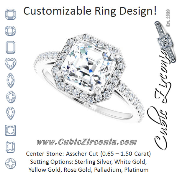 Cubic Zirconia Engagement Ring- The Catherine Lea (Customizable Asscher Cut Design with Halo and Thin Pavé Band)