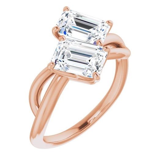 10K Rose Gold Customizable 2-stone Emerald/Radiant Cut Artisan Style with Wide, Infinity-inspired Split Band