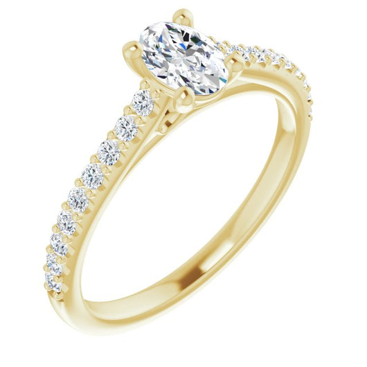 10K Yellow Gold Customizable Cathedral-raised Oval Cut Design with Accented Band and Infinity Symbol Trellis Decoration