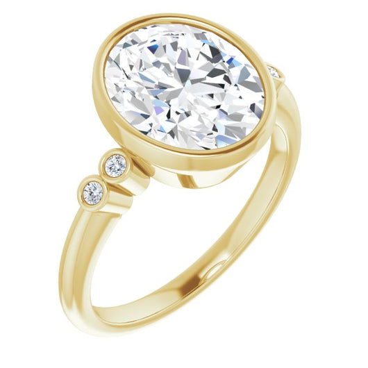 10K Yellow Gold Customizable 5-stone Bezel-set Oval Cut Design with Quad Round-Bezel Side Stones