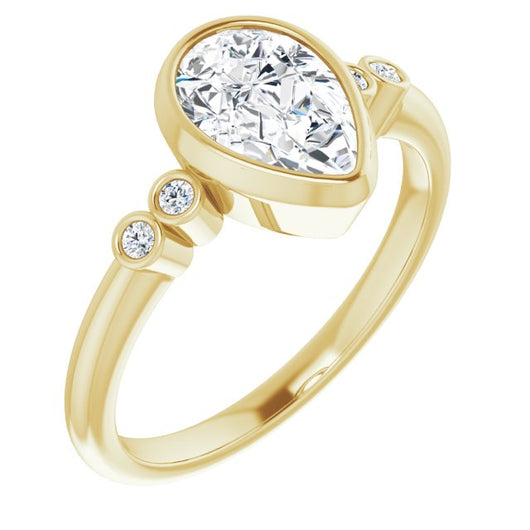 10K Yellow Gold Customizable 5-stone Bezel-set Pear Cut Design with Quad Round-Bezel Side Stones