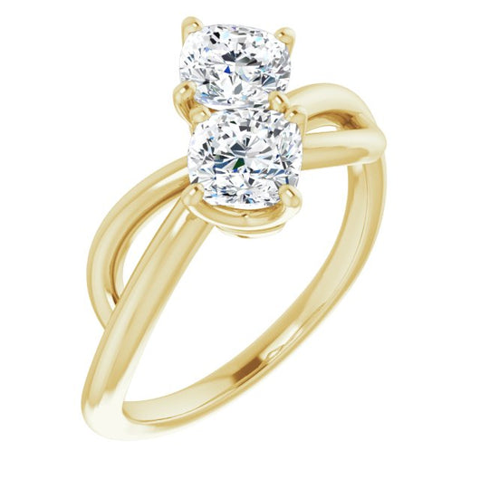 10K Yellow Gold Customizable 2-stone Cushion Cut Artisan Style with Wide, Infinity-inspired Split Band