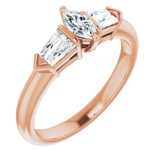 10K Rose Gold Customizable 5-stone Design with Marquise Cut Center and Quad Baguettes