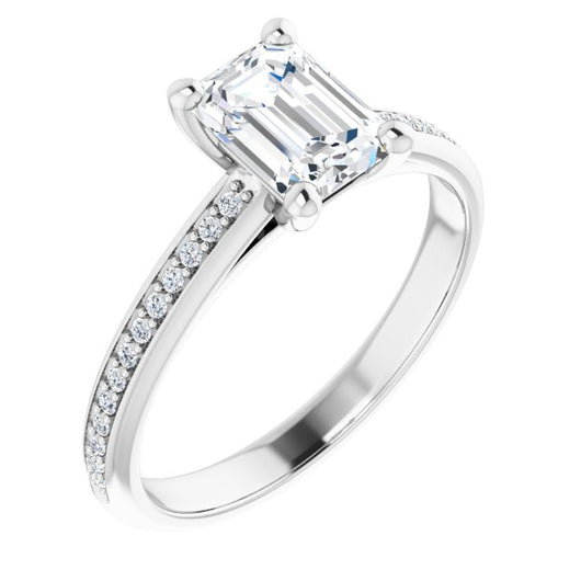 10K White Gold Customizable Cathedral-set Emerald/Radiant Cut Style with Shared Prong Band