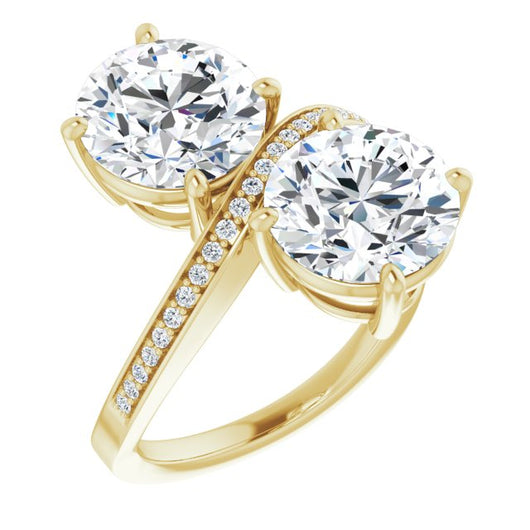 10K Yellow Gold Customizable 2-stone Round Cut Bypass Design with Thin Twisting Shared Prong Band