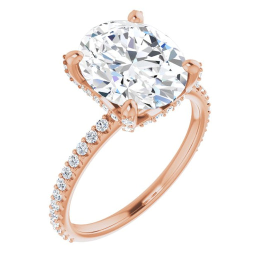 10K Rose Gold Customizable Oval Cut Design with Round-Accented Band, Micropav? Under-Halo and Decorative Prong Accents)