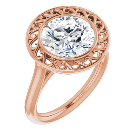 10K Rose Gold Customizable Cathedral-Bezel Style Round Cut Solitaire with Flowery Filigree