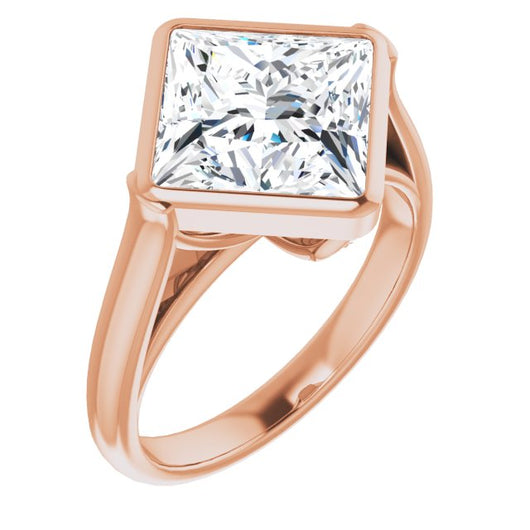 10K Rose Gold Customizable Cathedral-Bezel Princess/Square Cut 7-stone "Semi-Solitaire" Design