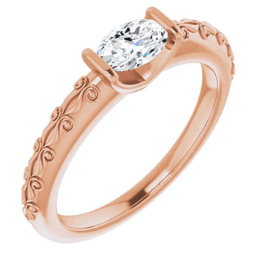 10K Rose Gold Customizable Bar-set Oval Cut Setting featuring Organic Band