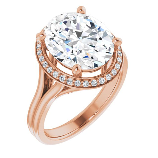 10K Rose Gold Customizable Cathedral-set Oval Cut Design with Split-band & Halo Accents