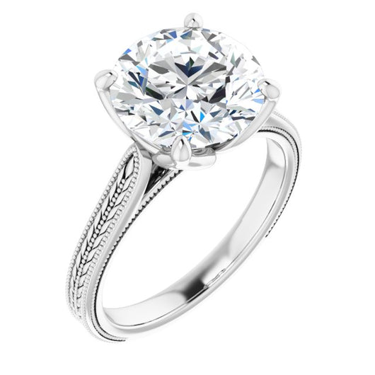 10K White Gold Customizable Round Cut Solitaire with Wheat-inspired Band 