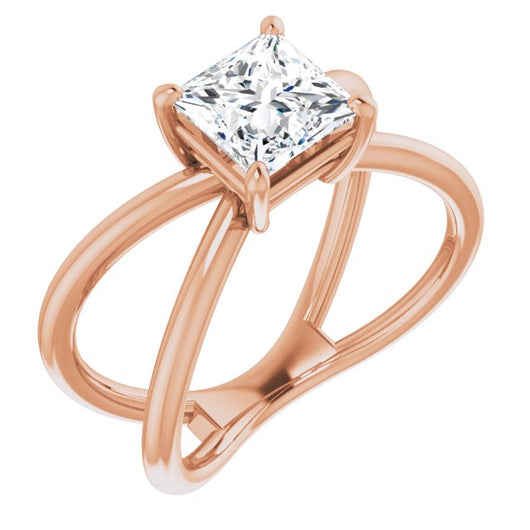 10K Rose Gold Customizable Princess/Square Cut Solitaire with Semi-Atomic Symbol Band