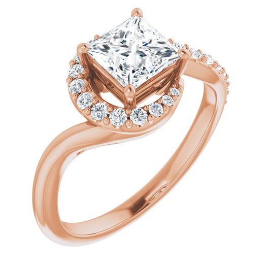 10K Rose Gold Customizable Princess/Square Cut Design with Swooping Pavé Bypass Band