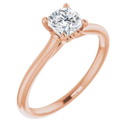 10K Rose Gold Customizable Cathedral-style Cushion Cut Solitaire with Decorative Heart Prong Basket