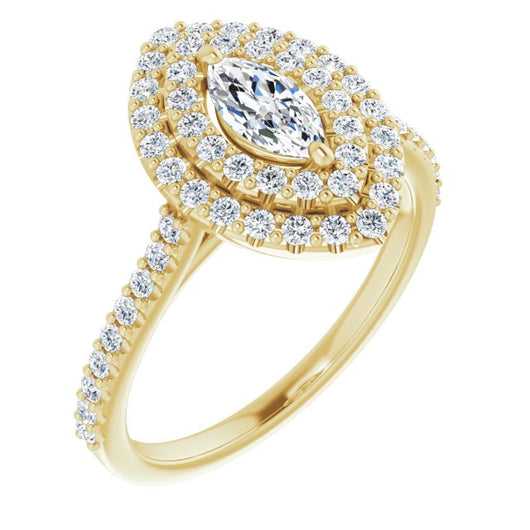 10K Yellow Gold Customizable Double-Halo Marquise Cut Design with Accented Split Band