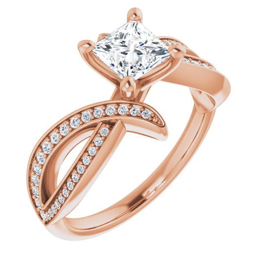 10K Rose Gold Customizable Princess/Square Cut Design with Swooping Pavé Bypass Band