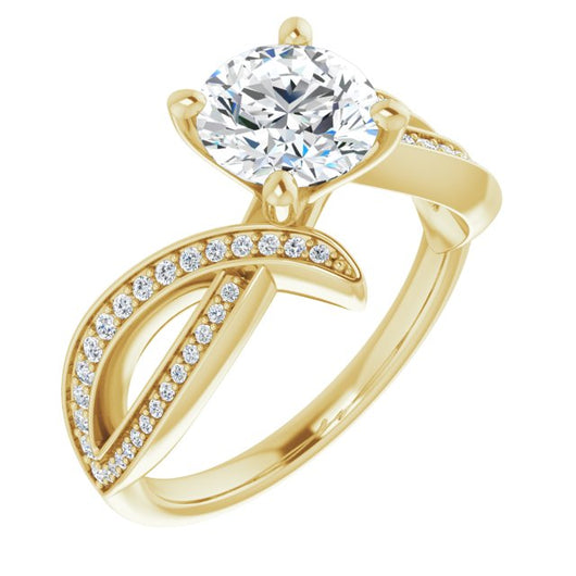 10K Yellow Gold Customizable Round Cut Design with Swooping Pavé Bypass Band