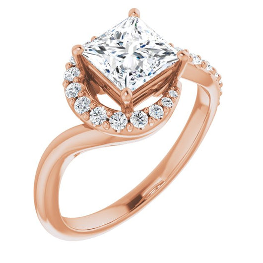 10K Rose Gold Customizable Princess/Square Cut Design with Swooping Pavé Bypass Band