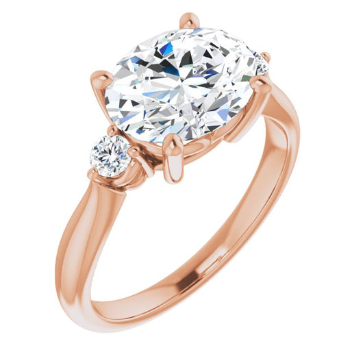 10K Rose Gold Customizable 3-stone Oval Cut Design with Twin Petite Round Accents