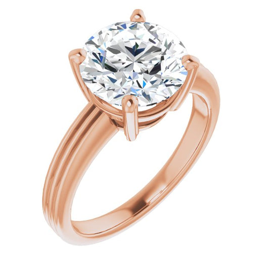 10K Rose Gold Customizable Round Cut Solitaire with Double-Grooved Band