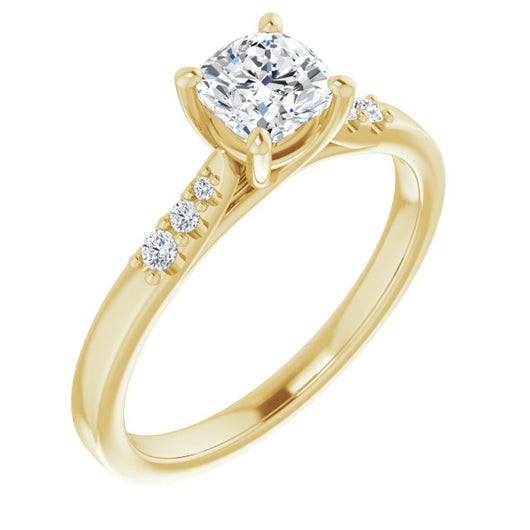 10K Yellow Gold Customizable 7-stone Cushion Cut Cathedral Style with Triple Graduated Round Cut Side Stones