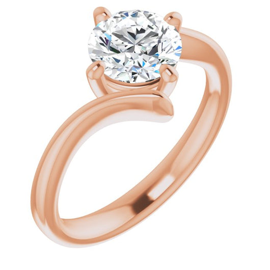 10K Rose Gold Customizable Round Cut Solitaire with Thin, Bypass-style Band