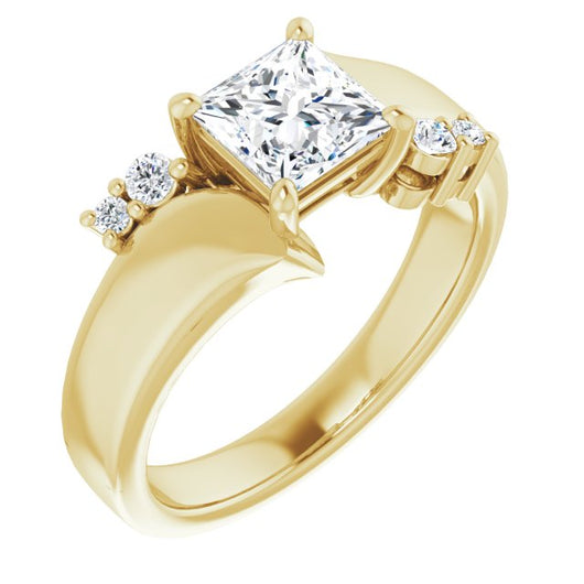 10K Yellow Gold Customizable 5-stone Princess/Square Cut Style featuring Artisan Bypass