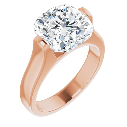 10K Rose Gold Customizable Bar-set Cushion Cut Solitaire