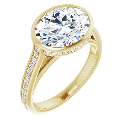 10K Yellow Gold Customizable Cathedral-Bezel Oval Cut Design with Under Halo and Shared Prong Band