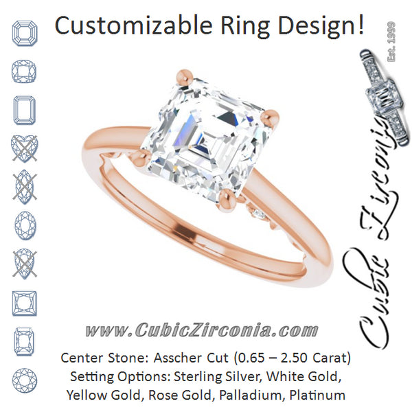 Cubic Zirconia Engagement Ring- The Heilanda (Customizable Cathedral-set Asscher Cut Style featuring Peekaboo Trellis Hidden Stones)