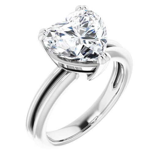 10K White Gold Customizable Heart Cut Solitaire with Grooved Band