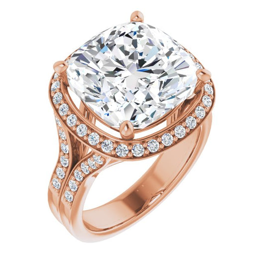 10K Rose Gold Customizable Cushion Cut Halo Style with Accented Split-Band