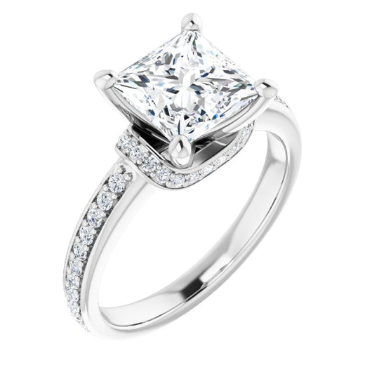 10K White Gold Customizable Princess/Square Cut Setting with Organic Under-halo & Shared Prong Band