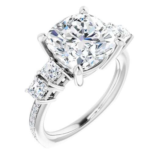 10K White Gold Customizable Cushion Cut 5-stone Style with Quad Cushion Accents plus Shared Prong Band