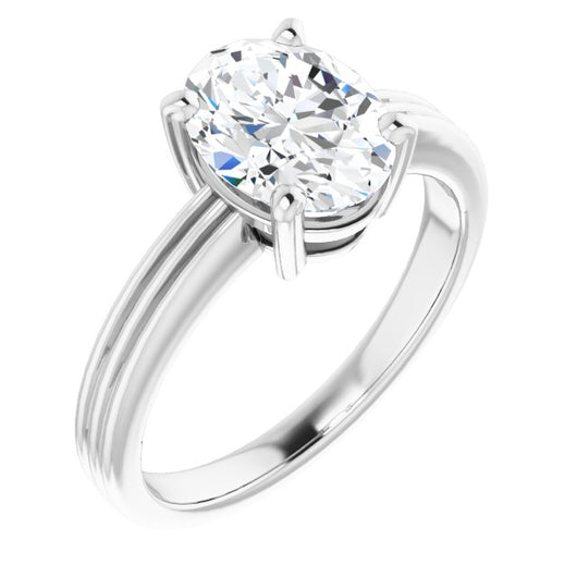 10K White Gold Customizable Oval Cut Solitaire with Double-Grooved Band