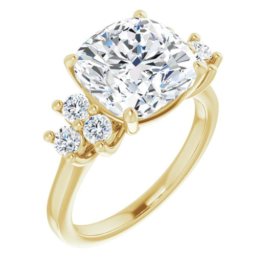 10K Yellow Gold Customizable Cushion Cut 7-stone Prong-Set Design