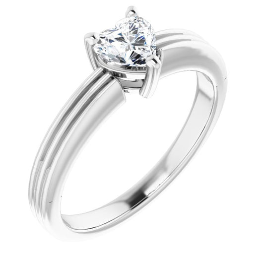 10K White Gold Customizable Heart Cut Solitaire with Double-Grooved Band