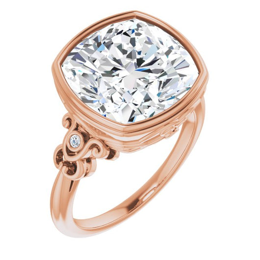 10K Rose Gold Customizable 5-stone Design with Cushion Cut Center and Quad Round-Bezel Accents