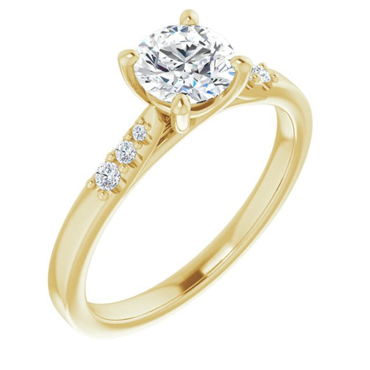 10K Yellow Gold Customizable 7-stone Round Cut Cathedral Style with Triple Graduated Round Cut Side Stones