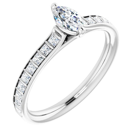 10K White Gold Customizable Marquise Cut Style with Princess Channel Bar Setting