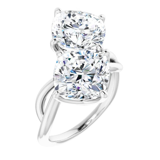 10K White Gold Customizable 2-stone Cushion Cut Artisan Style with Wide, Infinity-inspired Split Band