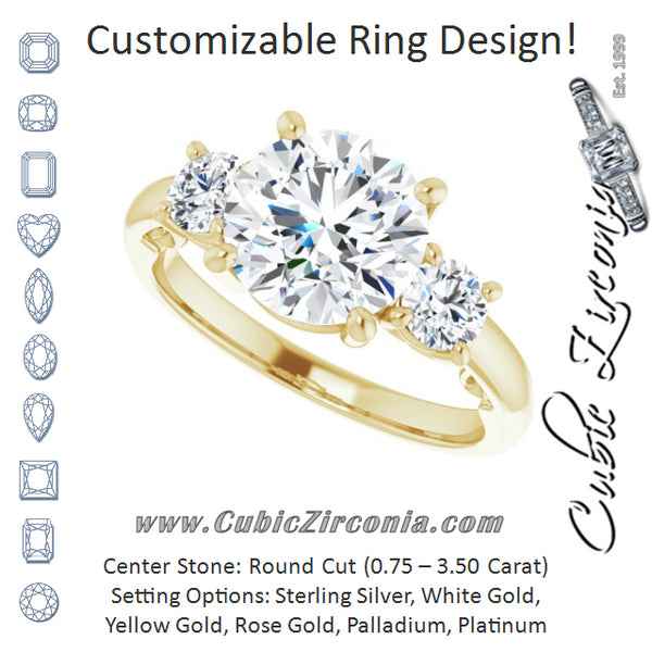 Cubic Zirconia Engagement Ring- The Danika (Customizable Round Cut 3-stone Style featuring Heart-Motif Band Enhancement)