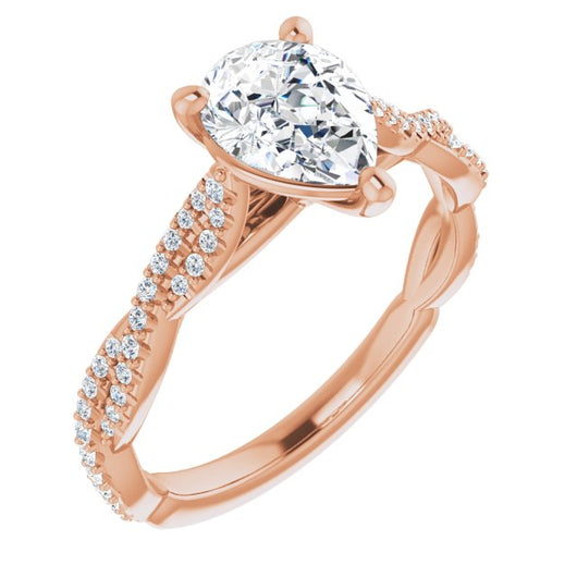 10K Rose Gold Customizable Pear Cut Style with Thin and Twisted Micropavé Band