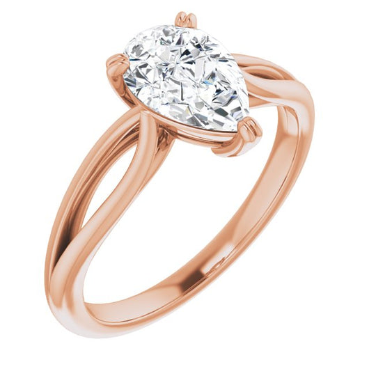 10K Rose Gold Customizable Pear Cut Solitaire with Wide-Split Band