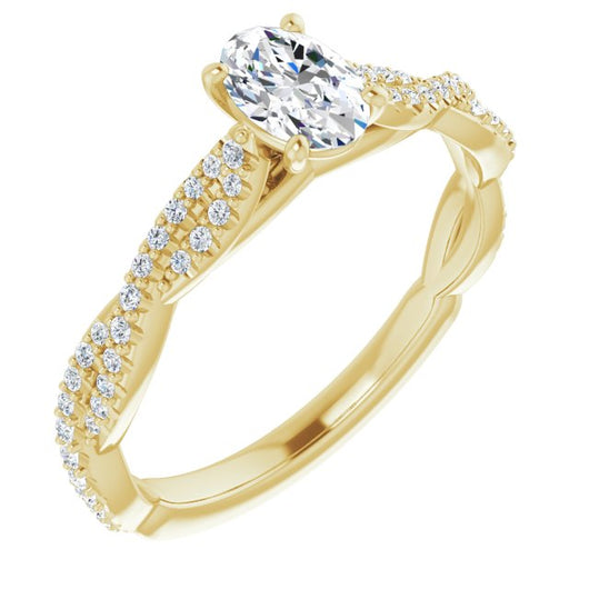 10K Yellow Gold Customizable Oval Cut Style with Thin and Twisted Micropavé Band