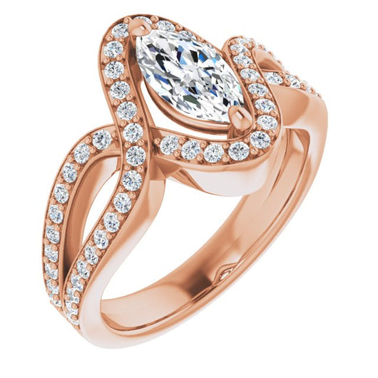 10K Rose Gold Customizable Marquise Cut Center with Infinity-inspired Split Shared Prong Band and Bypass Halo