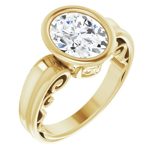 10K Yellow Gold Customizable Bezel-set Oval Cut Solitaire with Wide 3-sided Band