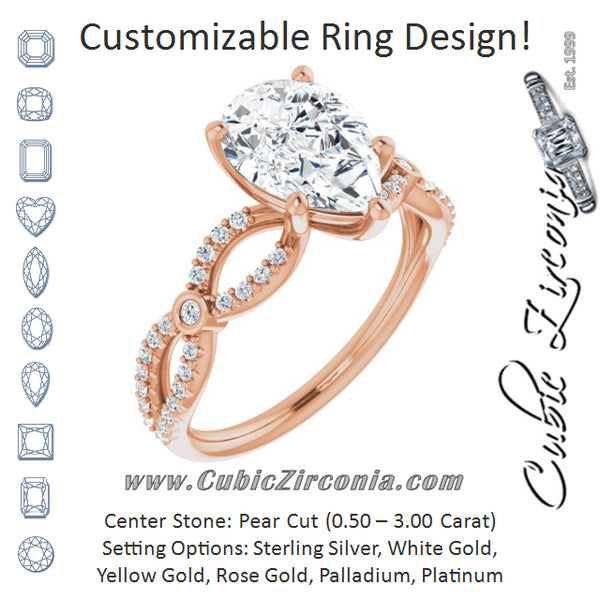 Cubic Zirconia Engagement Ring- The Aashi (Customizable Pear Cut Design with Infinity-inspired Split Pavé Band and Bezel Peekaboo Accents)